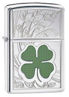 Зажигалка ZIPPO Classic "Клевер" с покрытием High Polish Chrome